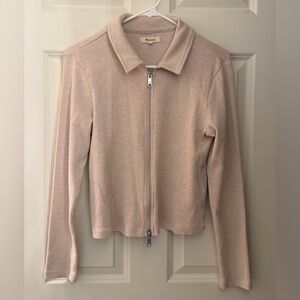 Madewell Double Zip Collared 100% Cotton Long Sleeve, Beige, M